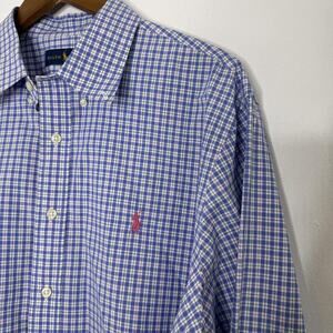 Ralph Lauren Shirt Mens XL Blue Multicolor Check Button Down Long Sleeve Cotton